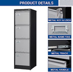Fesbos File Cabinets - 4 Drawers Vertical 17.8" Deep Lockable Filing Cabinet - Black & Gray Metal Storage Cabinets for Home Office to Hanging Files Letter/Legal/F4/A4 Size - Image 5