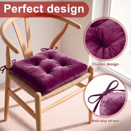 Geetery 4 Pack Velvet Chair Cushions for Dining Chairs, 16" x 16" Soft Velvet Chair Pads with Ties Comfy Solid Seat Cushion Party Home Office Living Room Outdoor Indoor (Purple) - Image 5