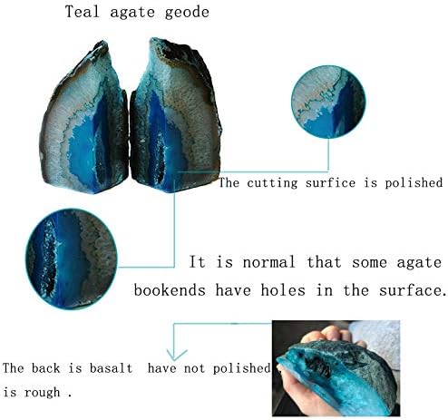 JIC Gem Teal Agate Geode Bookends Anti-Slip Rubber Bumpers 1 Pair 2-3 Lbs - Image 4