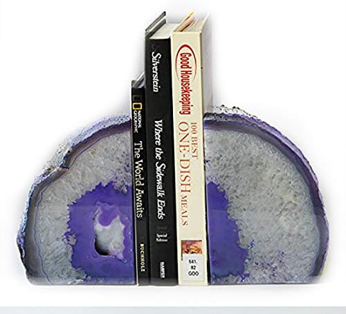 JIC Gem Dyed Purple Agate Geode Bookends Crystal Book Hold for Shelves - Image 3