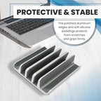 Elestoria 5- Slot Vertical Laptop Stand - Aluminum Laptop Stand Vertical for Desk - Fits MacBook Pro/Air, Surface, Mobiles & Gaming Laptops up to 17.3" - Heavy Duty Laptop Holder for Desk - (Silver) - Image 6
