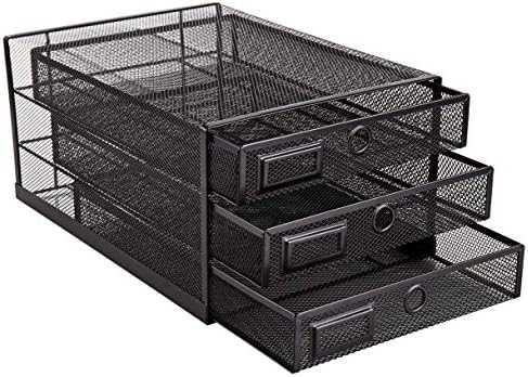 Annova Desk Organizer Wire Mesh 3 Tier Sliding Drawers Paper Sorter/Multifunctional/Premium Solid Construction for Letters, Documents, Mail, Files, Paper, Kids' Art Supplies (Black) - Image 5
