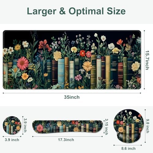 Wildflowers Mouse Pad, Large Desk Mat Extended Nature Botanical Aesthetic Deskpad, 4 PCS Non-Slip Rubber Base Computer Mouse Pads for Work, Game, Office, Home Decor Gifts I Floral Plants Books - Image 3