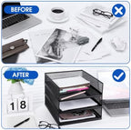 3 Pack Wire Mesh Letter Trays, Black Metal Magazine File Holder, Stackable Desk Tray Single Wire Mesh Organizer, Metal Paper Tray Office Document Organizer (12.8 x 9.84 Inch) - Image 5