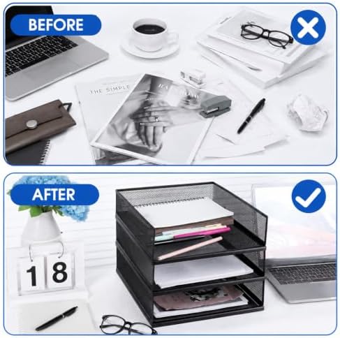 3 Pack Wire Mesh Letter Trays, Black Metal Magazine File Holder, Stackable Desk Tray Single Wire Mesh Organizer, Metal Paper Tray Office Document Organizer (12.8 x 9.84 Inch) - Image 5