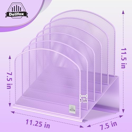 Delifox Inclined Desk File Organizer,Vertical File Folder Holder Stand Metal Rack File Sorter for Office Classroom Desktop Organization (2, Purple, 5) - Image 2
