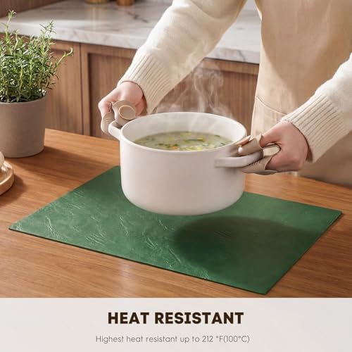 Artoid Mode Green Faux Leather Placemats Set of 8, 12x18 Inch Waterproof Wipeable Heat Resistant Vinyl Place Mats, Reversible Table Mats for Kitchen Dining Decor - Image 3