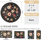 DUKINO 4ft Round Rug, Floral Washable Small Round Area Rug Non Slip, Black - Image 2