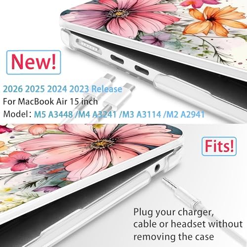 Mektron for 2026/2025/2024/2023 MacBook Air 15 INCH M5 A3448 /M4 A3241 /M3 A3114 /M2 A2941 Case, Printed Plastic Hard Shell Cover with 15.3" Liquid Retina Display Touch ID, Colorful Floral - Image 2