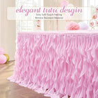 Leegleri 14ft Pink Tutu Table Skirt Tulle Curly Willow Table Skirt for Rectangle&Round Table,Tutu Ruffle Tablecloth for Princess Girls 1st Baby Girl Birthday Party,Baby Shower Decoration,Gender Reveal - Image 2