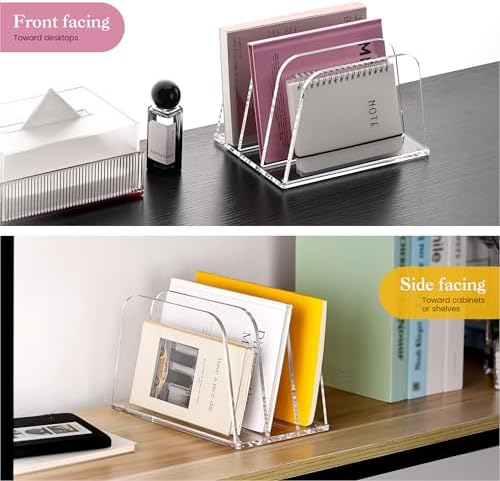HeZone Desk File Organizer,3-Section Vertical File Folder Holder,Clear - Image 5