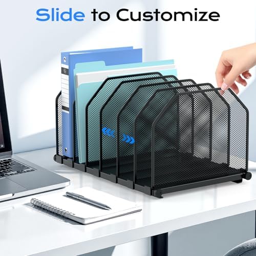 Adjustable File Organizer for Desk, 6 Sections Vertical File Folder Holders - Image 4