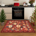 DUKINO 3x5 Area Rug, Floral Washable Rug for Bedroom Non Slip, Red - Image 4