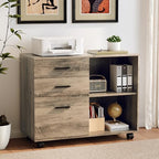 VINGLI 3 Drawer Wood Lateral File Cabinet with Adjustable Shelves & Locking Wheels, Printer Stand with Drawers for Letter Files, Sturdy File Cabinets for Home Office, Study & Business, Rustic Gray - Image 2