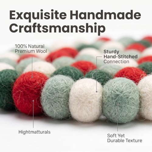 Wool Felt Ball Trivet Pot Mat, 7.8 Inch, Christmas Green, 2 Pack - Image 3