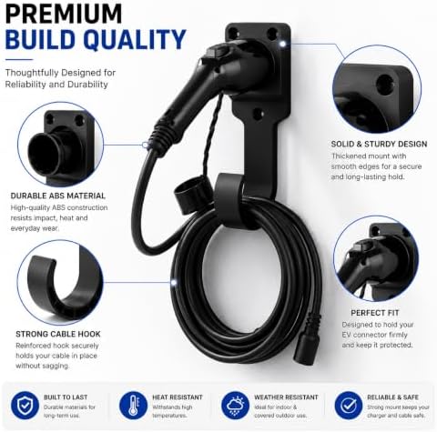 EV Charger Wall Mount Organizer Kit, 3-Piece Garage Charging Station Holder with Cable Management, Fits Most EV Charging Cables, Charger Not Included - Image 2