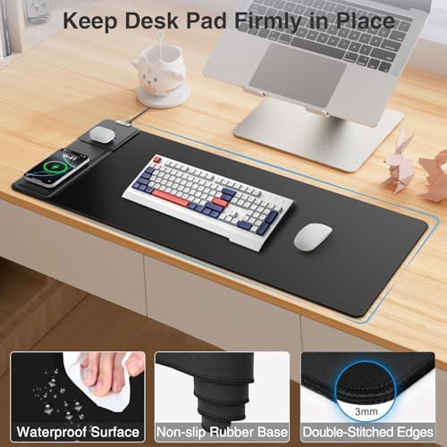 Wireless Charging Mouse Pad with Foldable Phone Holder, 31.5"x15.8", Black - Image 6