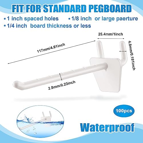 Unittype 100 Pack Plastic Pegboard Hooks, 4 Inch, Ivory White - Image 3