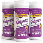 Wipex Original Natural Fitness Equipment Wipes - EWG Verified- Plant-Based Lint Free Cloth - Gym Wipes for Equipment, Yoga Mat, Peloton, Lavender and Vinegar, 50 Count (Pack of 3) by Wipex