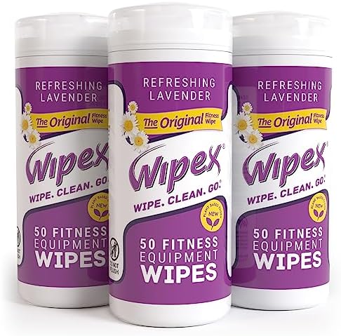 Wipex Original Natural Fitness Equipment Wipes - EWG Verified- Plant-Based Lint Free Cloth - Gym Wipes for Equipment, Yoga Mat, Peloton, Lavender and Vinegar, 50 Count (Pack of 3) by Wipex