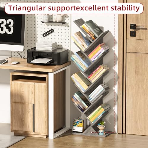 10 Tier Tree Book Shelf, Floor Standing Wood Bookshelf for Narrow Space - Image 4