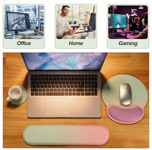 PATIKIL Ergonomic Wrist Rest Set, Memory Foam Mouse Pad and Keyboard Wrist Rest Support Hand Waterproof Cup Pad Non-Slip for Office Computer Gaming Home Desk Accessory, Purple Pink - Image 6