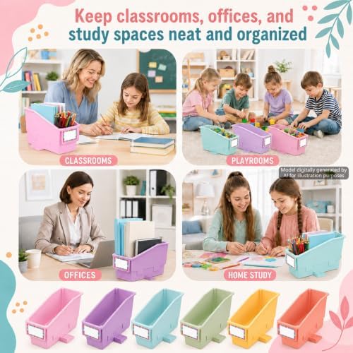gisgfim 6 Pcs Non-Tip Book Bins with Stabilizer Wings (Pastel) - Image 6