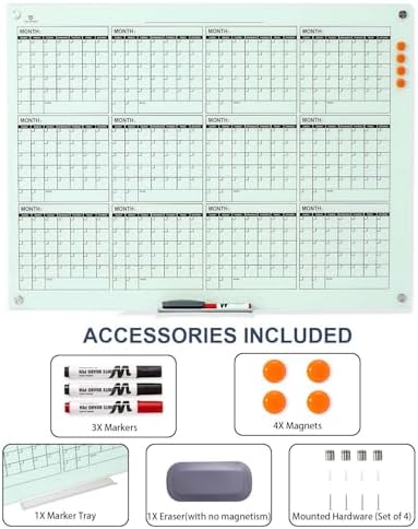 TSJ OFFICE Glass Calendar Whiteboard - 48" x 36" Yearly Planner for Wall - Image 2
