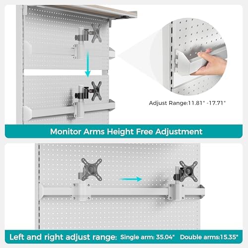 EUREKA ERGONOMIC Desk Pegboard with Dual Monitor Stands, LED Metal Pegboard for Gaming Desk, Privacy Panel with 4 Accessories Modular Hanging, Computer Accessories for Office, 43 x 34 Inch, White - Image 3