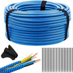 Oleitodh 100 ft 3/4 in OD Blue Split Wire Loom Tubing, with 50 Ties & Tool by Oleitodh
