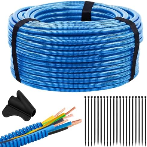 Oleitodh 100 ft 3/4 in OD Blue Split Wire Loom Tubing, with 50 Ties & Tool by Oleitodh