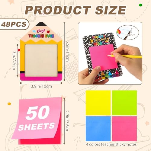 Epakh 48 Sets Back to School Teacher Gifts Bulk Composition Sticky Note Holder with Notepads Wood Sticky Note Dispensers Pencil Apple Notebook Design Thank You Gift for First Day of School - Image 2