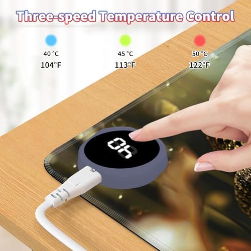 Heated Desk Pad Large Mouse Pad 31.5 x 13 inch with 3 Levels Heating & Auto Shut-Off Warm Mouse pad PU Leather Computer Mousepad for Home Office Work - Red Mushroom and Frog - Image 5