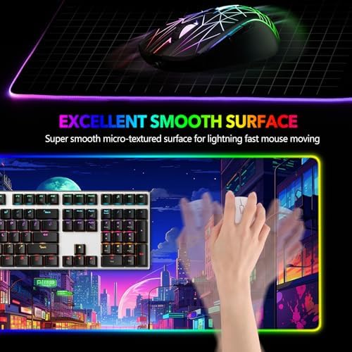 AIMSA RGB Gaming Mouse Pad, Large Mousepad with 14 Led Light Modes, Keyboard Pad Gaming Accessories for Desk, Non-Slip Rubber Base Mouse Mat for Gamer, Modern Urban Night Scene - Image 2