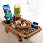 Couch Armrest Table with Cup Holder (15.31" x 9.65") - Acacia Sofa Arm Tray Organizer with Magnetic & 360° Rotating Phone Holder - Fits Couch Arm for Drinks, Snacks & Remote Control by Unknown