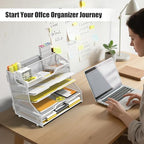YINGHUA 5-Tier Mesh Desk Organizer, Letter Tray - White - Image 7