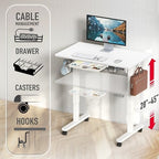 SHW 40-Inch Mobile Height Adjustable Standing Desk w/Drawer, White - Image 4