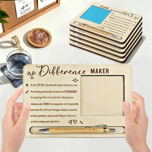 10 Sets Difference Maker Gift Appreciation Gifts Bulk Includes Wooden Sticky Note Holder Sticky Notes Ballpoint Pens Thank You Gifts for Employee Coworkers Teacher (Difference Maker) - Image 4