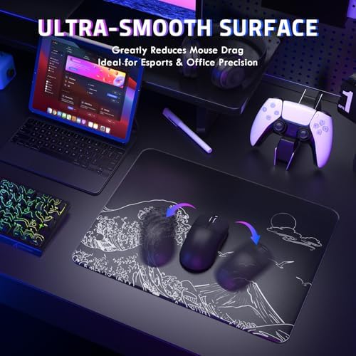 ATTACK SHARK CM05SE Glass Gaming Mouse Pad for FPS & Esports, Nano-Etched Tempered Glass Surface,Ultra-Smooth Low Friction Hard Mousepad,Waterproof Large Desk Mouse Mat for PC Setup,Black Wave - Image 2