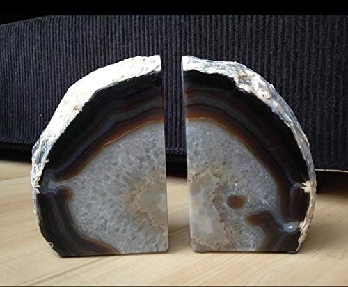 JIC Gem Natural Agate Geode Bookends Anti-Slip Rubber Bumpers 1 Pair 3-4Lbs - Image 6