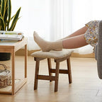 Foot Stool Ottoman Foot Rest Under Desk,Small Stool for Living Room, Bedroom and Kitchen (Brown Legs - Beige Stool Surface) - Image 6