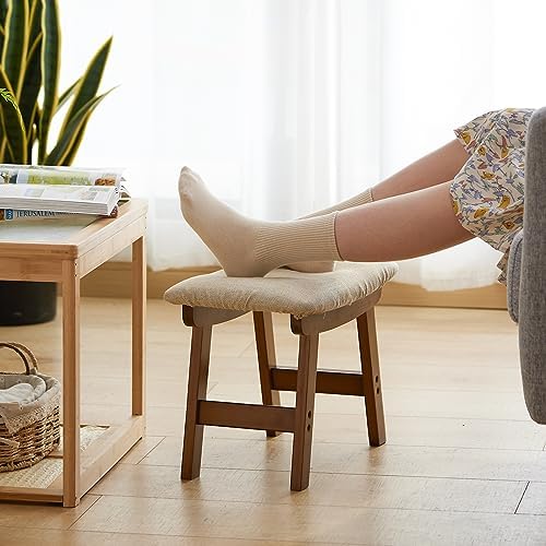 Foot Stool Ottoman Foot Rest Under Desk,Small Stool for Living Room, Bedroom and Kitchen (Brown Legs - Beige Stool Surface) - Image 6