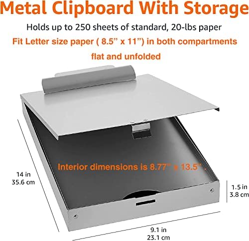 Amazon Basics Metal Clipboard with 2 Storage Compartments, Letter Size, 250 Sheet Capacity, Office Supplies with Self-Closing Latch, Silver, 10-Pack - Image 5
