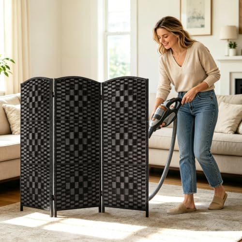 HALLYBEE Short Room Divider, Small Folding Privacy Screens,3 Panel Black - Image 3