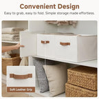 StorageWorks Closet Storage Bins with PU Handles, Beige, Extra Large - Image 4