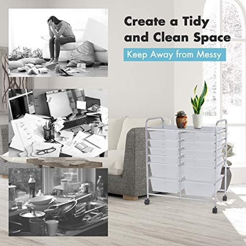 LDAILY 12 Drawer Rolling Storage Cart, Craft Cart Organizer on Wheels w/Metal Frame, Large Capacity & Smooth Drawer, Rolling Cart w/Drawers for Classroom, Office - Image 5