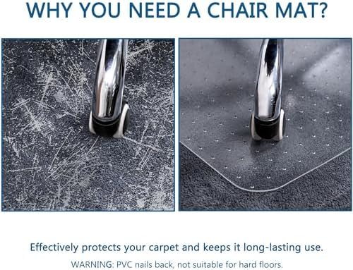 Office Chair Mat for Carpet, 45" x 53" Low Pile Carpet Protector Mat for Office Chair, Under Desk Office Mats for Rolling Chairs, Easy Glide, Rectangle - Image 4