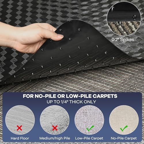 BesWin Office Chair Mat for Carpet, 48" x 60" Large Computer Desk Chair Mat for Low Carpeted Floors, Thick and Sturdy Carpet Protector for Rolling Chairs, Easy Glide Floor Mat for Home, Gaming (Black) - Image 3
