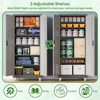 Aobabo Upgraded Garage Storage Cabinets with Wheels,Metal Storage Cabinets with 5 Adjustable Shelves for Garage Home Office Storage, Black&Dark Grey,71''H*32''W*16''D,Assembly Required - Image 5