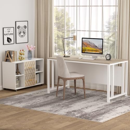 Tribesigns 2 Drawer File Cabinet, Large Mobile Lateral Filing Cabinet for Letter Size, Printer Stand with Storage Shelves and Rolling Wheels for Home Office (White) - Image 4